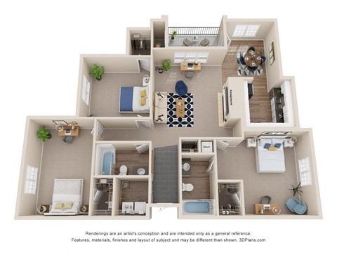 Floor plan for 3 beds, 2 baths, 1320 sqft